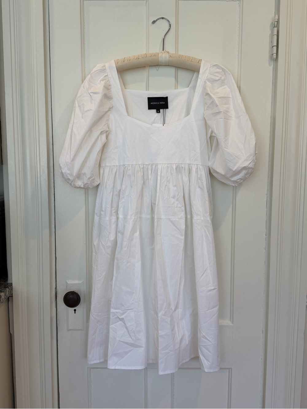 MONICA NERA White Cotton Dress with Puff Sleeves
